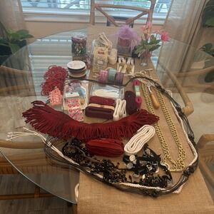 Sewing Craft Bundle Offray Ribbon Bohin Pins Dritz Elastic Fringe Rhinestones
